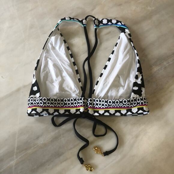 Trina Turk $88 Onyx Ikat Banded Halter Bikini Top size M - Picture 5 of 5